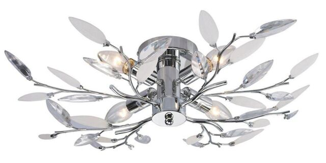 Happy Homewares Modern Birch 4 Bulb Ceiling Light with Acrylic Leaves in Silver - image 1