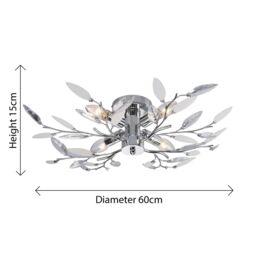 Happy Homewares Modern Birch 4 Bulb Ceiling Light with Acrylic Leaves in Silver - thumbnail 3
