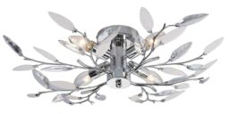 Happy Homewares Modern Birch 4 Bulb Ceiling Light with Acrylic Leaves in Silver
