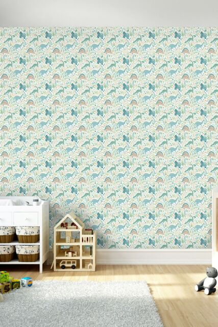 Hoopla Walls Jurassic Party 10m Matt Wallpaper in Blue - image 1