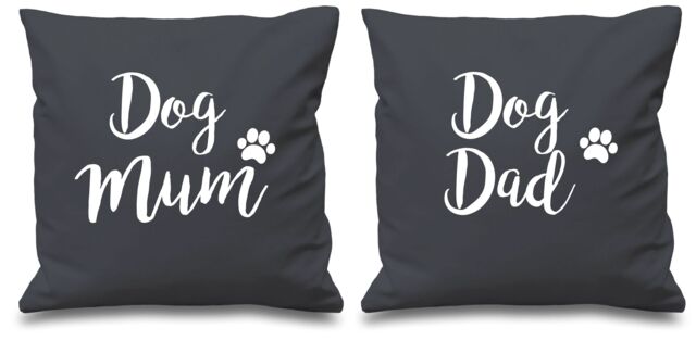 "60 SECOND MAKEOVER Dog Mum Dog Dad Grey Cushion Covers 16"" x 16"" Couples Cushions Valentines Anniversary Boyfriend - Size: 40 cm x 40 cm"
