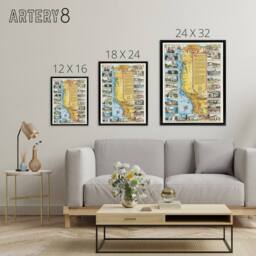 "Artery8 Putnam 1949 California Missions Map Framed Canvas Wall Art Print - Size: W12"" x H16""" - thumbnail 4