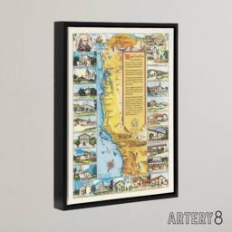 "Artery8 Putnam 1949 California Missions Map Framed Canvas Wall Art Print - Size: W12"" x H16""" - thumbnail 2