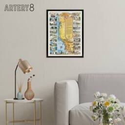"Artery8 Putnam 1949 California Missions Map Framed Canvas Wall Art Print - Size: W12"" x H16""" - thumbnail 3