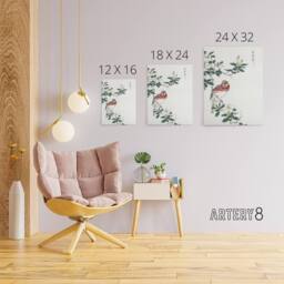"Artery8 Long Tailed Rosefinch Japanese Canvas Wall Art Print Numata Kashu - Size: W18"" x H24""" - thumbnail 4