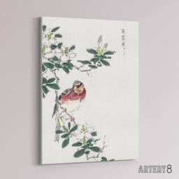 "Artery8 Long Tailed Rosefinch Japanese Canvas Wall Art Print Numata Kashu - Size: W18"" x H24""" - thumbnail 2