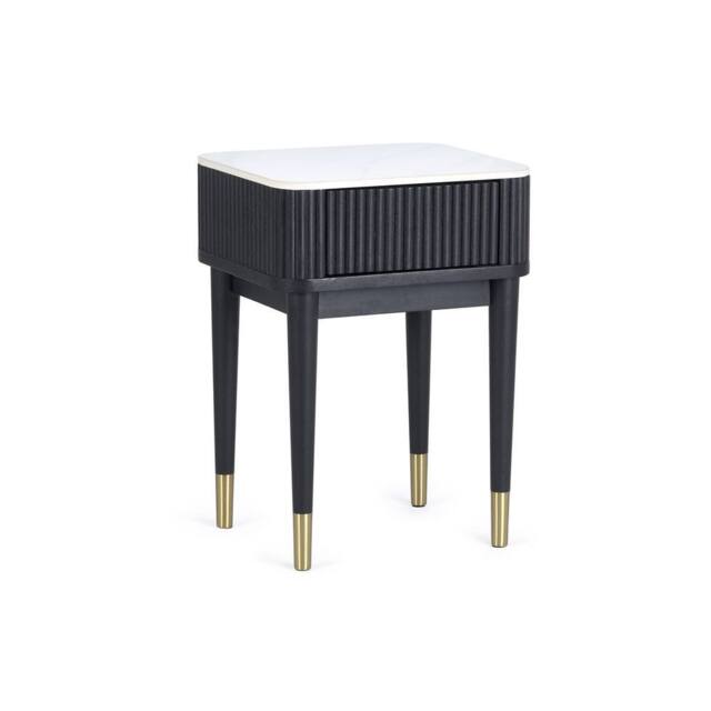Cheshire Fluted Stone Top Lamp Table With Drawer in White Marble & Black - image 1