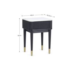 Cheshire Fluted Stone Top Lamp Table With Drawer in White Marble & Black - thumbnail 9
