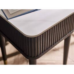 Cheshire Fluted Stone Top Lamp Table With Drawer in White Marble & Black - thumbnail 6