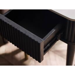 Cheshire Fluted Stone Top Lamp Table With Drawer in White Marble & Black - thumbnail 8