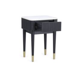 Cheshire Fluted Stone Top Lamp Table With Drawer in White Marble & Black - thumbnail 2