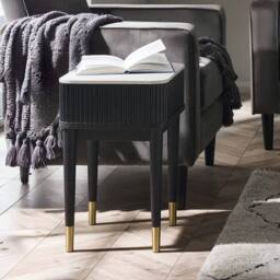 Cheshire Fluted Stone Top Lamp Table With Drawer in White Marble & Black - thumbnail 4