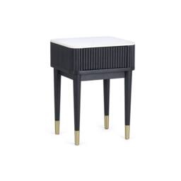 Cheshire Fluted Stone Top Lamp Table With Drawer in White Marble & Black