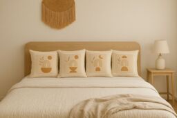 Mafett Set of 4 Boho Cushion Covers Minimalist Abstract Designs in Neutral Earthy Tones in Beige - thumbnail 2