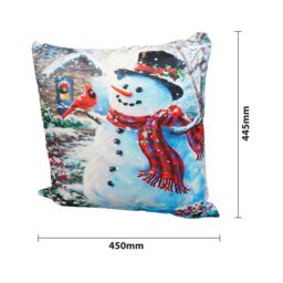 Netagon Snowman & Robin Design Christmas Themed Cushion 45X45CM in White - Size: 45X45 cm - thumbnail 2