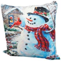 Netagon Snowman & Robin Design Christmas Themed Cushion 45X45CM in White - Size: 45X45 cm
