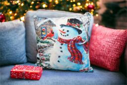 Netagon Snowman & Robin Design Christmas Themed Cushion 45X45CM in White - Size: 45X45 cm - thumbnail 3