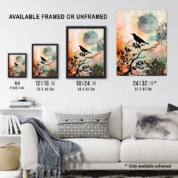 "Artery8 Bird in Tree Sunset Artwork Calm Peaceful Nature Wall Art Print - Size: W12"" x H16""" - thumbnail 3