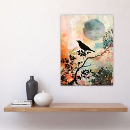 "Artery8 Bird in Tree Sunset Artwork Calm Peaceful Nature Wall Art Print - Size: W12"" x H16""" - thumbnail 4