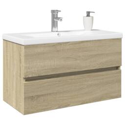 Berkfield Home 2 Piece Bathroom Furniture Set Ceramic & Engineered Wood in Light Tan - thumbnail 3