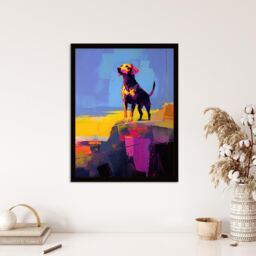 Wee Blue Coo Wall Art Print Sunset Strolls of a Labrador Vibrant Portrait in Abstract Coastal Landscape Oil Painting Art Framed in Blue - Size: A4 - thumbnail 4