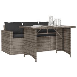Berkfield Home 2 Piece Garden Dining Set with Cushions Grey Poly Rattan - thumbnail 3