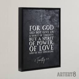 "Artery8 Timothy 1 7 Spirit Of Power Love Bible Quote Framed Canvas Wall Art Print in Grey - Size: W12"" x H16""" - thumbnail 2