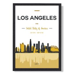 ARTZE Los Angeles Yellow & Black City Skyline Framed Print SIZE: A3 with Black Frame - Size: A4 - thumbnail 1