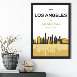 ARTZE Los Angeles Yellow & Black City Skyline Framed Print SIZE: A3 with Black Frame - Size: A4 - thumbnail 2