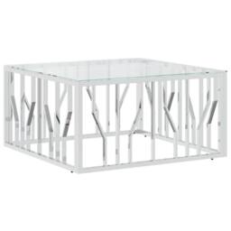 Berkfield Home Coffee Table 80x80x40 cm Stainless Steel & Glass in Silver - Size: 80 x 80 x 40 cm - thumbnail 1