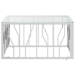 Berkfield Home Coffee Table 80x80x40 cm Stainless Steel & Glass in Silver - Size: 80 x 80 x 40 cm - thumbnail 4