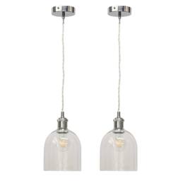 First Choice Lighting Set of 2 Belten - Clear Glass Cloche Chrome Retro Pendant Fittings - thumbnail 1