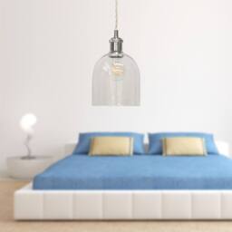First Choice Lighting Set of 2 Belten - Clear Glass Cloche Chrome Retro Pendant Fittings - thumbnail 4