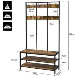 EONLION Shoe Bench Metal Hall Tree Stand in Brown - Size: 500mm - thumbnail 2