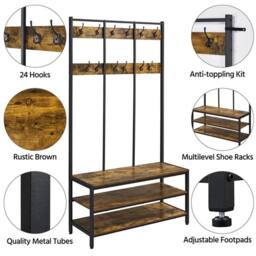 EONLION Shoe Bench Metal Hall Tree Stand in Brown - Size: 500mm - thumbnail 4