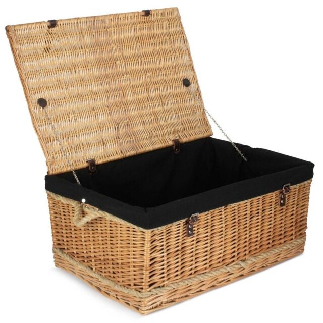 Red Hamper 72cm Rope Handled Cotton Lined Wicker Trunk in Black - image 1