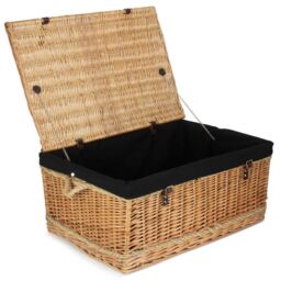 Red Hamper 72cm Rope Handled Cotton Lined Wicker Trunk in Black - thumbnail 1