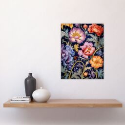 Artery8 Modern William Morris Style Elegant Anemone Flowers Floral Pattern Colourful Artwork On Blue Unframed Wall Art Print Poster Home Decor - thumbnail 4