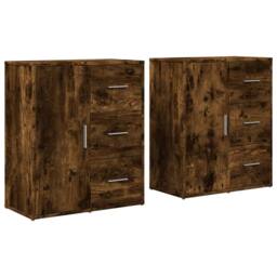 Berkfield Home Sideboards 2 pcs Smoked Oak 60x31x70 cm Engineered Wood in Brown - Size: 60 x 31 x 70 cm - thumbnail 1