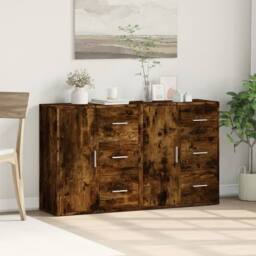 Berkfield Home Sideboards 2 pcs Smoked Oak 60x31x70 cm Engineered Wood in Brown - Size: 60 x 31 x 70 cm - thumbnail 3
