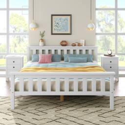 STILVORA 4ft6 Double Bed Frame with Wooden Structure, White - thumbnail 2