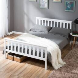 STILVORA 4ft6 Double Bed Frame with Wooden Structure, White - thumbnail 8
