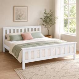 STILVORA 4ft6 Double Bed Frame with Wooden Structure, White