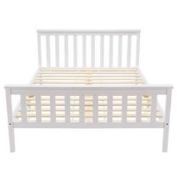 STILVORA 4ft6 Double Bed Frame with Wooden Structure, White - thumbnail 5