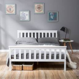 STILVORA 4ft6 Double Bed Frame with Wooden Structure, White - thumbnail 7