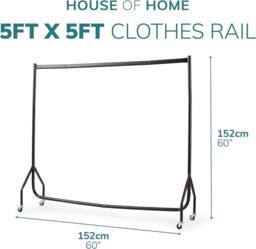 House of Home 5ft White Heavy Duty Clothes Rail Metal Garment Rack Hanging Clothing - thumbnail 3