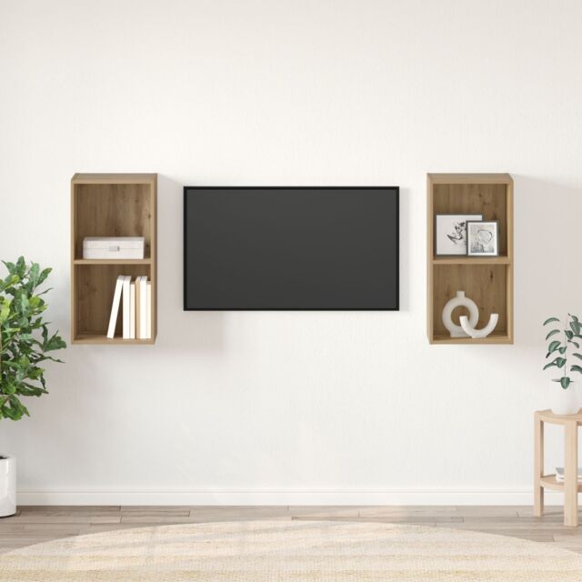 Berkfield Home Wall TV Cabinet 2 pcs Artisan oak 37 x 37 x 72 cm in Brown - image 1
