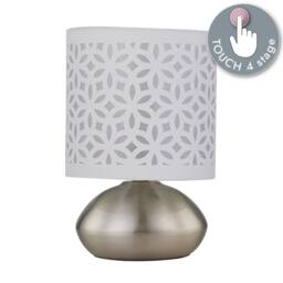 First Choice Lighting Set of 2 Jenson - Brushed Chrome Touch Table Lamps White Cut Out Shade in Silver - thumbnail 6