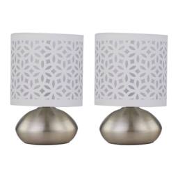First Choice Lighting Set of 2 Jenson - Brushed Chrome Touch Table Lamps White Cut Out Shade in Silver - thumbnail 1