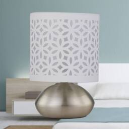 First Choice Lighting Set of 2 Jenson - Brushed Chrome Touch Table Lamps White Cut Out Shade in Silver - thumbnail 5